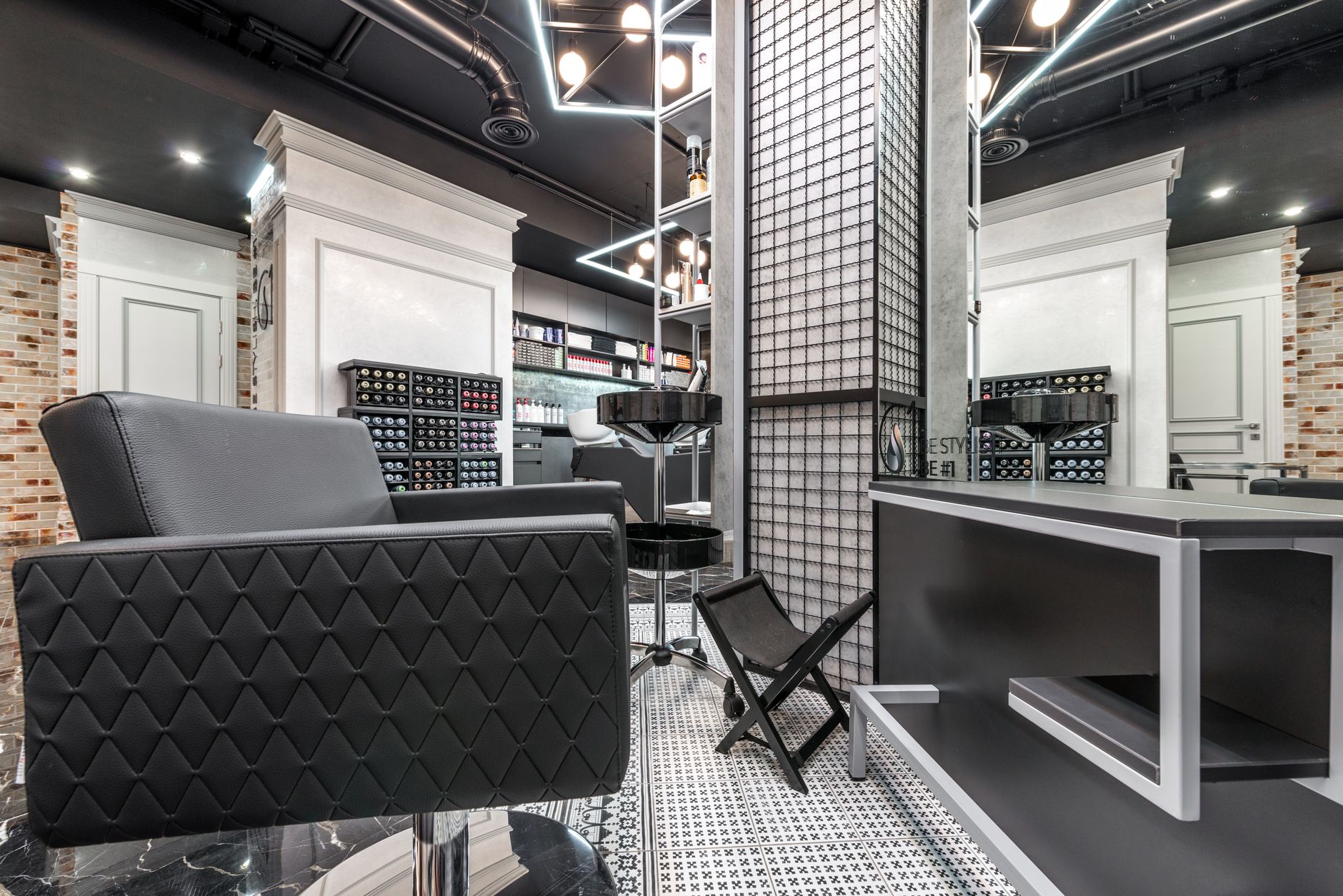 Contemporary barber shop chair and mirror
